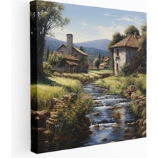 Popcas Eski Taş Köyü Yağlı Boya Kanvas Tablo - Köy Yağlı Boya Eski Taş Evler