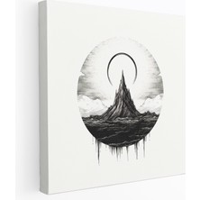 Popcas Yüzüklerin Efendisi Duvar Sanatı - Minimalist Yüzük ve Sauron'un Gözü - Siyah Beyaz Eskiz Fantastik Sanat Kanvas Tablo