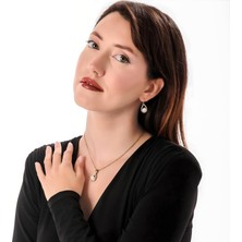 Atelier Leo Handmade Jewellery Su Damlası Inci Esintisi Kadın 2'li Takı Seti Küpe Kolye Takım Bakır El Yapımı Kararma Yapmaz Kutulu