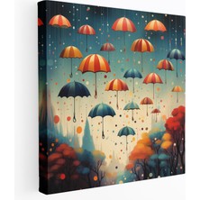 Popcas Yüzen Şemsiye Yağmur Kanvas Tablo Duvar Sanatı - Yağmur Ev Dekorasyonu Masalsı