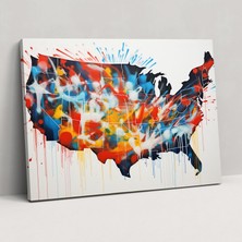 Popcas Amerika Birleşik Devletleri Haritası Duvar Sanatı - Amerika Birleşik Devletleri Haritası Farklı Kanvas Tablo