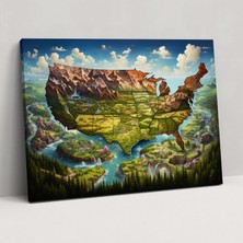 Popcas Doğadan Esinlenen Amerika Birleşik Devletleri Haritası Duvar Sanatı - Amerika Birleşik Devletleri Haritası Duvar Sanatı Kanvas Manzara Tasviri