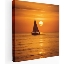 Popcas Tekne Siluetli Günbatımı Kanvas Tablo