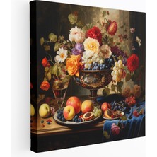 Popcas Klasik Meyve ve Çiçek Dolu Kase Tablosu - Kanvas Duvar Sanatı