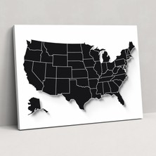 Popcas Amerika Birleşik Devletleri Harita Duvar Sanatı - Minimalist Tasarım - Amerika Birleşik Devletleri Haritası Kanvas Duvar Sanatı Minimalist Tasarım Kanvas