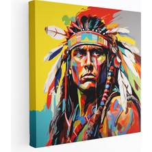 Popcas Red Indian Duvar Sanatı: Cesur Savaşçı - Kızılderili Pop Sanat Tarzı Resim Ev Dekorasyonu Amerika Yerlisi Savaşçı