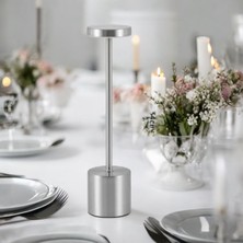 Şarjlı Masa Lambası Dimmerli Dekoratif Abajur Cata Sevilla Dokunmatik Sunum Lambası 3 Renk Işık Modu  Gümüş