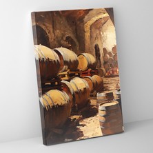 Popcas Şarap Kanvas Tablo - Şarap Mahzeni Varilleri Duvar Sanatı - Ev Dekorasyonu Duvar Dekorasyonu