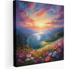 Popcas Çiçek Açan Tarla Gündoğumu Kanvas Tablo - Gündoğumu Ev Dekorasyonu Duvar Sanatı Kanvas Tablo