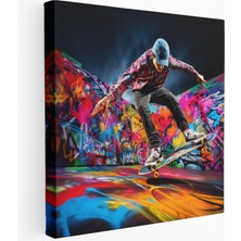 Popcas Sokak Sanatı Kaykaycı Graffiti Kanvas Tablo