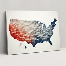 Popcas Amerika Birleşik Devletleri Haritası Duvar Sanatı - Modern Geometrik Illüstrasyonlu Amerika Birleşik Devletleri Haritası Kanvas Tablo