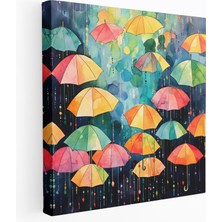 Popcas Dans Eden Şemsiyeler Duvar Sanatı - Yağmur Suluboya Tablo Yaratıcı Dans Eden Şemsiyeler Duvar Sanatı