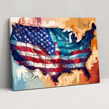 Popcas Pop Art Amerika Birleşik Devletleri Haritası Kanvas Tablo - Amerika Birleşik Devletleri Haritası Ev Dekorasyonu Duvar Dekorasyonu Pop Art Illüstrasyon
