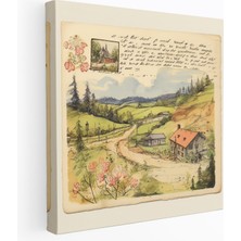 Popcas Vintage Bir Posta Kartı Köy Manzarası Kanvas Tablo - Köy Nostalji Ev Dekorasyonu Duvar Sanatı