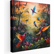 Popcas Doğa Tabloları - Canlı Renkli Akrilik Kuşlar Orman Manzaralı Kanvas Tablo - Doğa ve Tropik Orman Temalı Duvar Tablosu