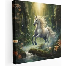 Popcas Masalsı Unicorn Kanvas Tablo - Parlak Bir Şelalenin Altında Dans Eden - Unicorn Parlak Şelale Duvar Sanatı Ev Dekorasyonu