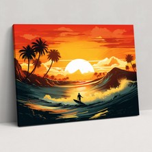 Popcas Dalgaların Ardında Batan Güneş Kanvas Tablo - Deniz Dalga Günbatımı Duvar Sanatı
