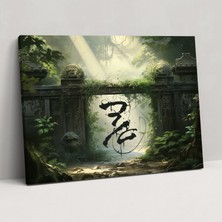 Popcas Zen Bahçesi Duvar Dekorasyonu - Zen Bahçesi Hat Sanatından Ilham Alan Tablo Yeşil Bahçe