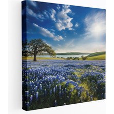 Popcas Vahşi Çiçek Duvar Dekorasyonu - Mavi Tarlalar - Kanvas Duvar Sanatı Ev Dekorasyonu