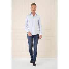 Efor Erkek Slim Fit %100 Pamuklu Non Iron Kumaş Kolay Ütülenebilir Klasik Mavi Gömlek Gk 735