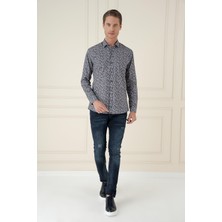 Slim Fit Baskılı %100 Pamuk Spor Mavi Gömlek  G 1586