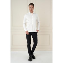 G 1583 Slim Fit Ekru Klasik Gömlek