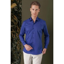 Gk 709 Slim Fit Gece Mavisi Klasik Gömlek