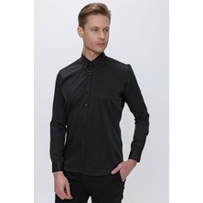Gk 666 Slim Fit Siyah Klasik Gömlek