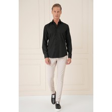 Efor Erkek Slim Fit %100 Pamuklu Non Iron Kolay Ütülenebilir Kumaş Klasik Siyah Gömlek Gk 735