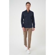 Slim Fit Düğmeli Yaka Esnek Pamuk Klasik Lacivert Gömlek Gk 727