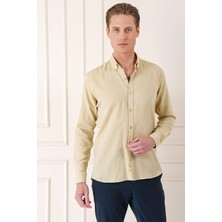 Slim Fit Düğmeli Yaka %100 Pamuk Klasik Limon Gömlek Gk 723