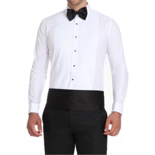 Efor Erkek Slim Fit Duble Manşet Klasik Yaka Önü Piliseli Beyaz Damatlık Smokin Gömlek Gk 512