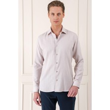 Comfort Fit Balıksırtı Dokuma %100 Pamuk Klasik Bej Gömlek Gk 722