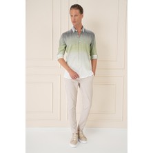 Comfort Fit Apoletli Degrade Desen Esnek Pamuk Yeşil Gömlek G 1575