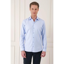 Efor Erkek Slim Fit Dokulu %100 Pamuklu Klasik Mavi Gömlek Gk 725