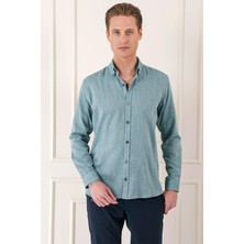 Slim Fit Düğmeli Yaka %100 Pamuk Klasik Yeşil Gömlek Gk 723