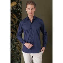 Gk 709 Slim Fit Lacivert Klasik Gömlek