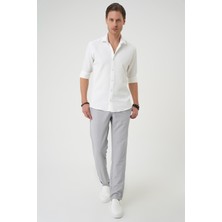 Efor Erkek Slim Fit Gofre Kumaş Desenli Uzun Kollu Beyaz Gömlek G 1592
