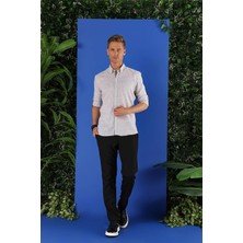 Efor Erkek Slim Fit Doku Desenli Yaka Düğmeli %100 Keten Vizon Gömlek G 1555