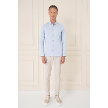 Slim Fit Düğmeli Yaka Esnek Pamuk Klasik Mavi Gömlek Gk 727