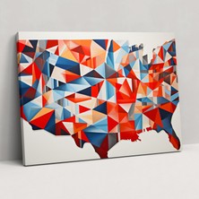 Popcas Soyut Amerika Birleşik Devletleri Haritası Kanvas Tablo - Amerika Birleşik Devletleri Haritası Kanvas Duvar Sanatı