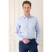 Efor Erkek Gk 720 Slim Fit Dokulu Pamuklulu Klasik Mavi Gömlek