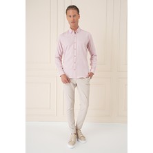 Efor Erkek Slim Fit Düğmeli Yaka %100 Pamuk Pudra Gömlek Gk 723