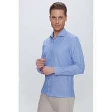 Efor Erkek Slim Fit Mavi Klasik Gömlek GK 673