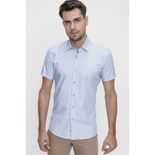 Efor Erkek Slim Fit Mavi Kısa Kollu Gömlek G 1474