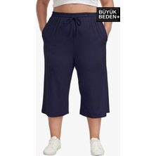 Superlife Kadın Büyük Beden Regular Fit Navy Şort SPR25BSRK91 Düz Desenli Rahat Kesim Özellikleriyle