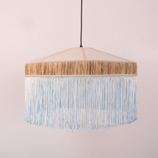 My Lamp MYLAMP Şanzelize 50x30 cm Doğal Hazeran, Rafya ve Kumaş Avize - Mavi Saçaklı Sarkıt