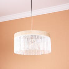 My Lamp MYLAMP Şanzelize 50x30 cm Doğal Hazeran, Rafya ve Kumaş Avize - Saçaklı Krem Sarkıt