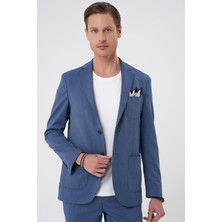 Efor Erkek Comfort Fit Mono Yaka Çift Yırtmaç Torba Cep Kendinden Desenli Casual İndigo Ceket C 706