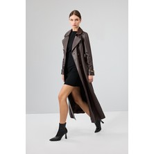 Jenny -X Kadın Kahverengi Kemer Detaylı Deri Trençkot 24WGE526347